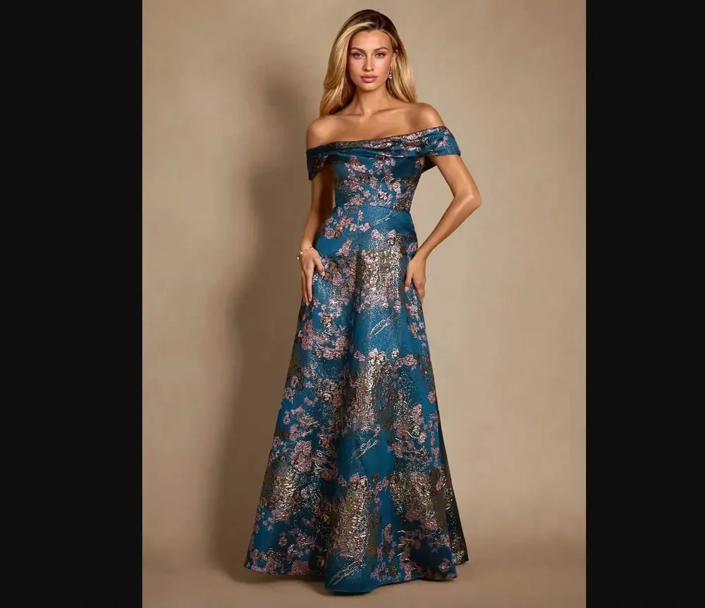 NWT Azazie Marceline Teal Floral A-Line Dress Formal Bridesmaid Black Tie Gown - Picture 1 of 8